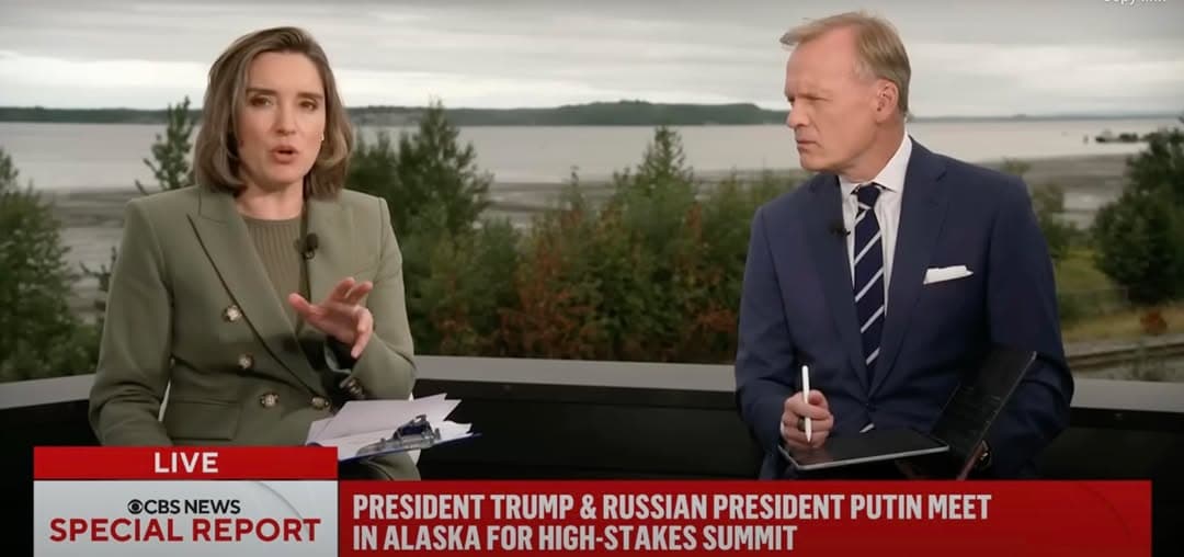 CBS Evening News broadcast live from Villa at Bootleggers Landing deck, Anchorage Alaska