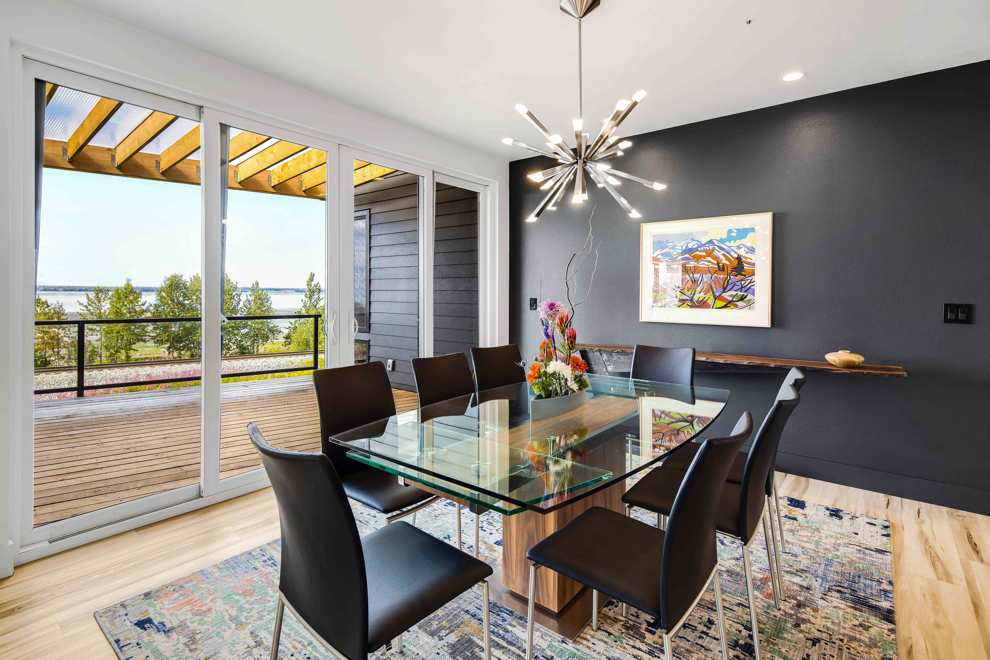 Elegant dining area with Cook Inlet views and seating for 12, Villa at Bootleggers Landing
