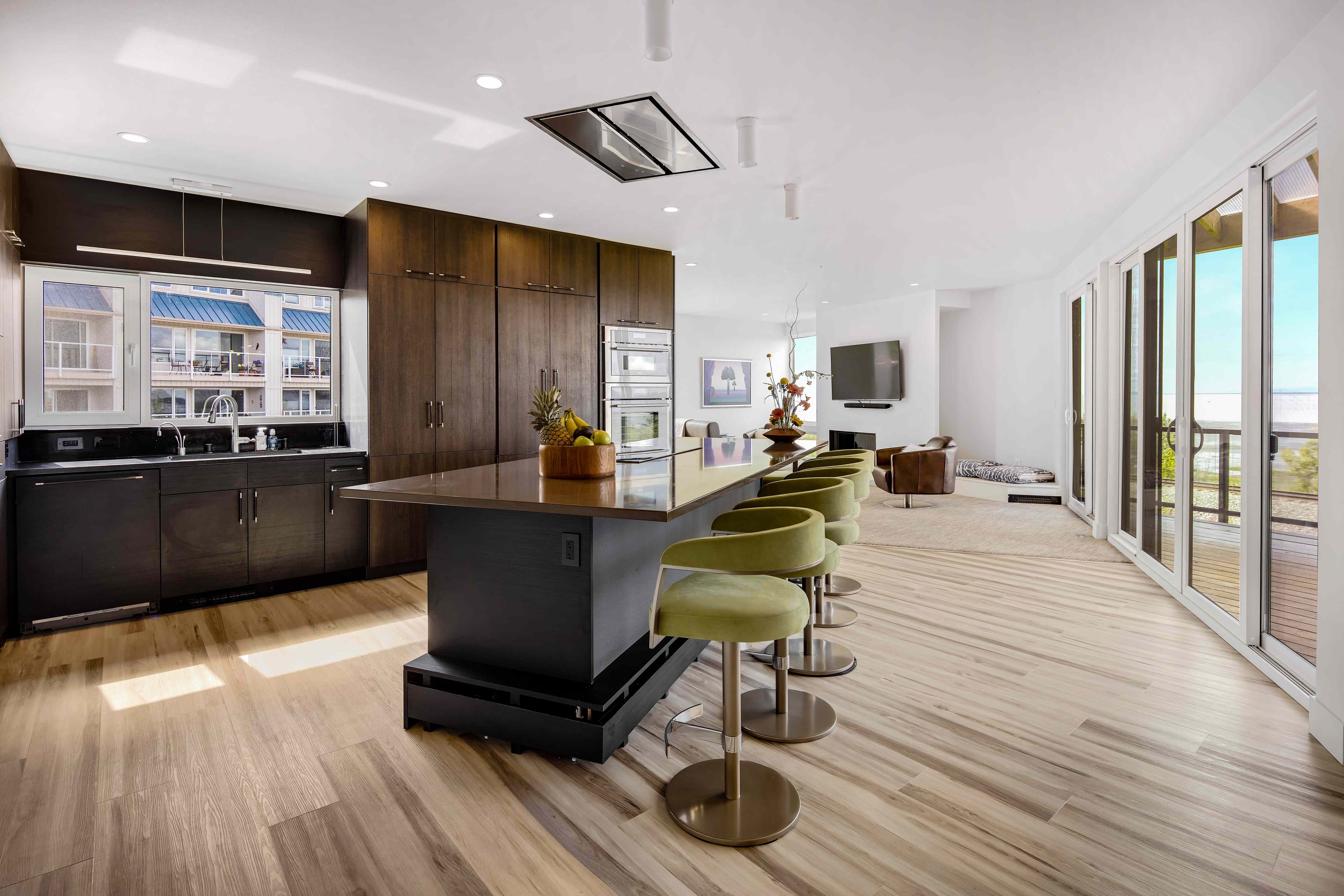 Main level open-concept living and dining with mountain views, Villa at Bootleggers Landing