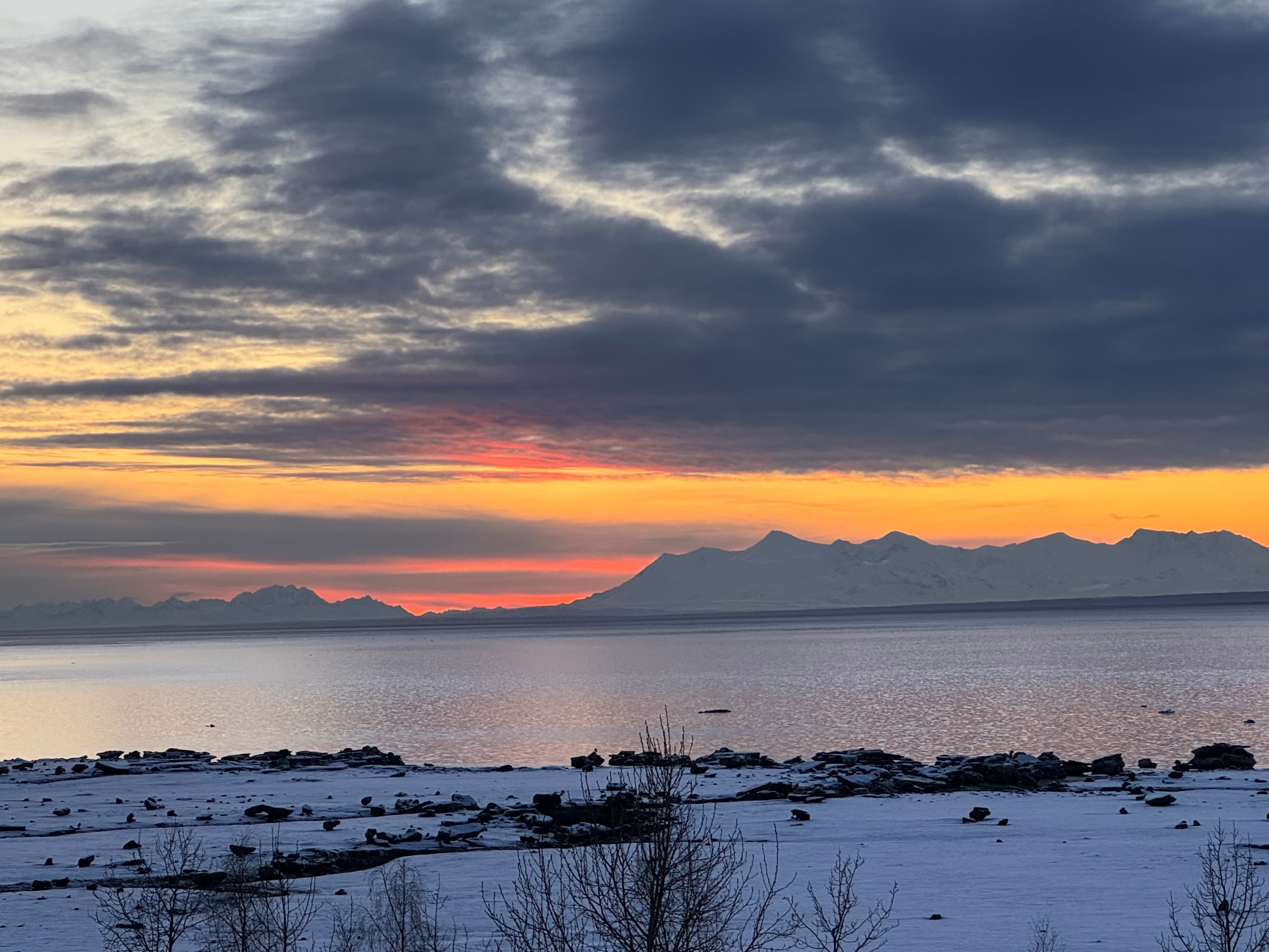 Mount Spurr volcano and Cook Inlet view from Villa at Bootleggers Landing, Anchorage Alaska