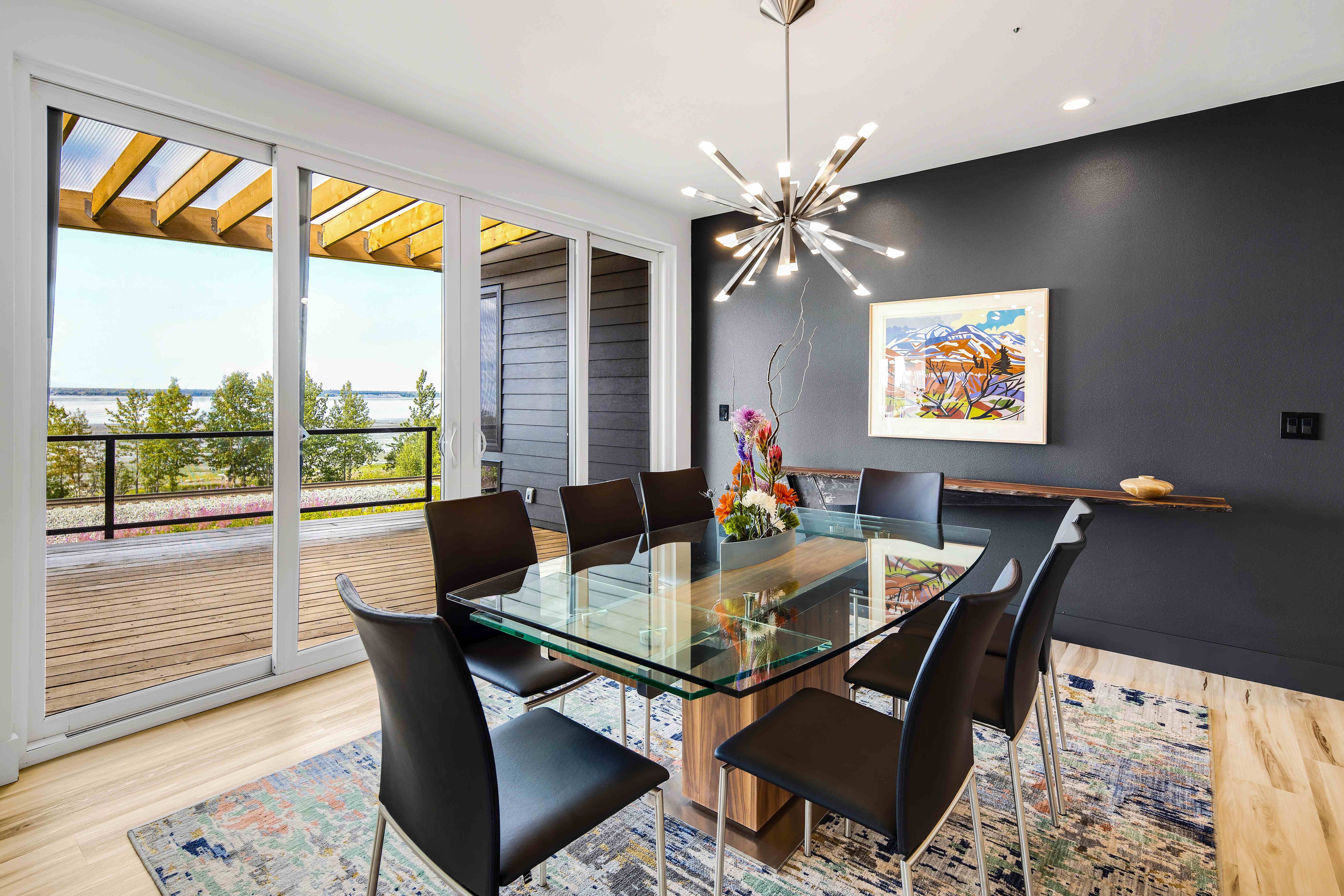 Elegant dining area with Cook Inlet views and seating for 12, Villa at Bootleggers Landing